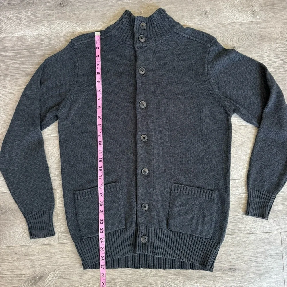 Oscar de la Renta Funnel Mock Neck Button Front Cardigan Academia Gray Sz M